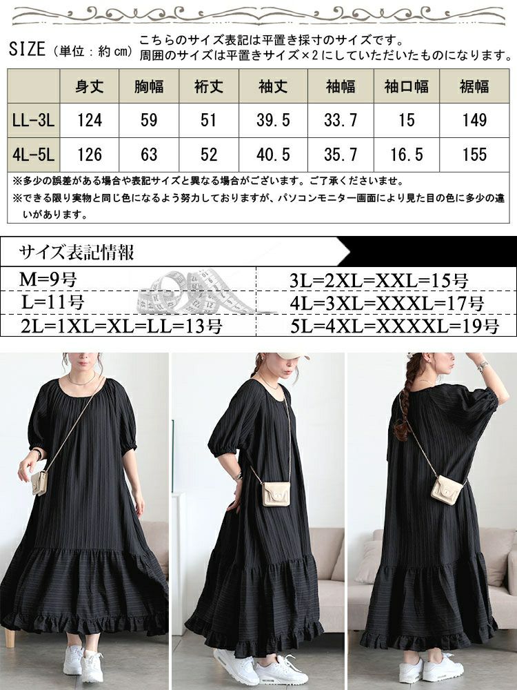 大きいサイズ レディース ストライプドビーティアードフリルワンピース　maru-30170