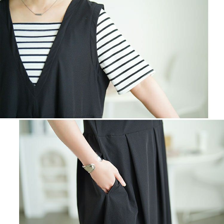 大きいサイズ レディース フェイクレイヤードタックジャンパースカート　maru-30169