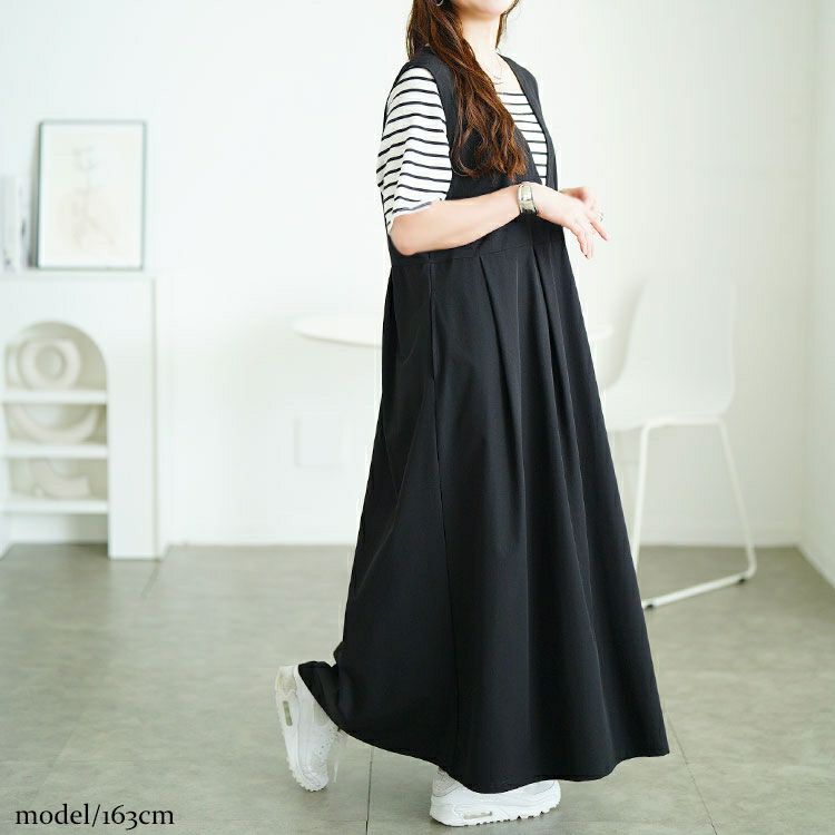 大きいサイズ レディース フェイクレイヤードタックジャンパースカート　maru-30169