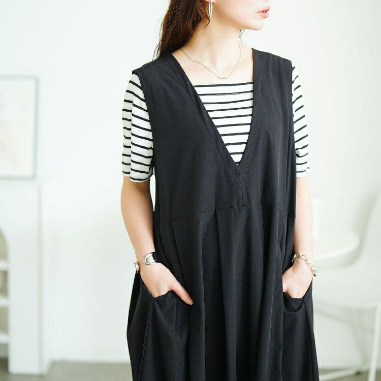 大きいサイズ レディース フェイクレイヤードタックジャンパースカート　maru-30169