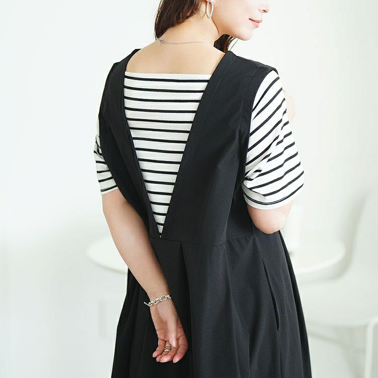 大きいサイズ レディース フェイクレイヤードタックジャンパースカート　maru-30169