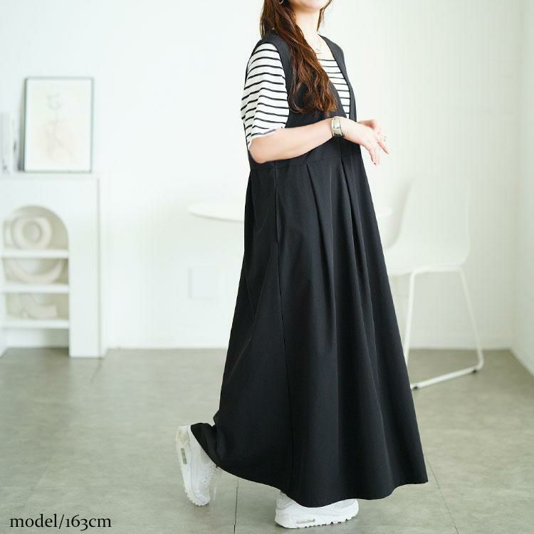 大きいサイズ レディース フェイクレイヤードタックジャンパースカート　maru-30169 ボーダー