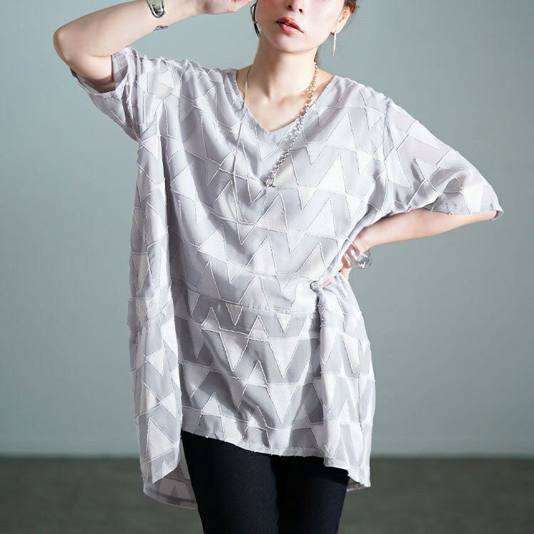 大きいサイズ レディース 幾何学柄Vネックコクーンチュニック　maru-30168 【メール便可】