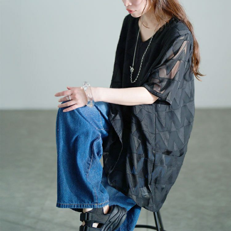 大きいサイズ レディース 幾何学柄Vネックコクーンチュニック　maru-30168 【メール便可】