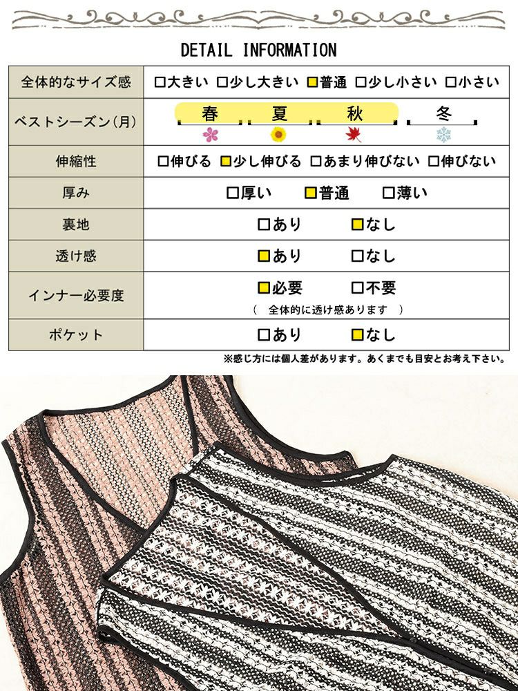 大きいサイズ レディース クロッシェ編みツートンレースロングジレ　maru-30157