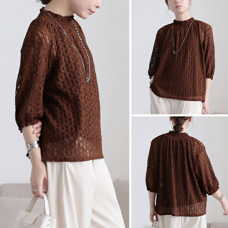 大きいサイズ レディース ストレッチレースハイネックプルオーバー　maru-30156 【メール便可】