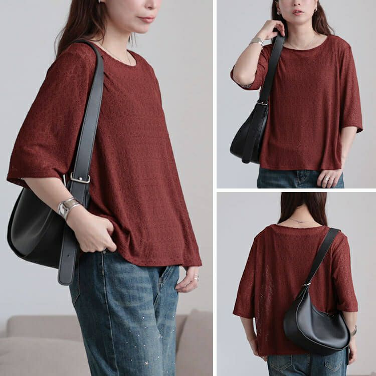 大きいサイズ レディース ストレッチレースクルーネックプルオーバー　maru-30155 【メール便可】