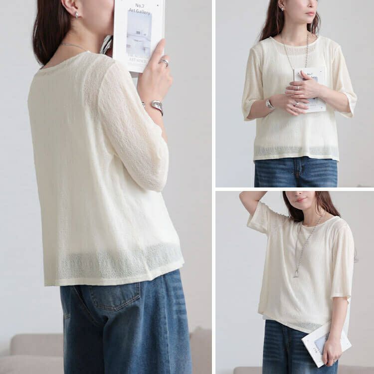 大きいサイズ レディース ストレッチレースクルーネックプルオーバー　maru-30155 【メール便可】