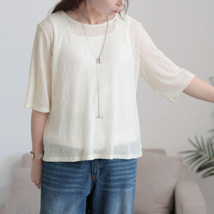 大きいサイズ レディース ストレッチレースクルーネックプルオーバー　maru-30155 【メール便可】