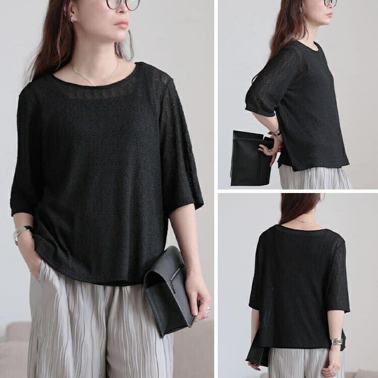 大きいサイズ レディース ストレッチレースクルーネックプルオーバー　maru-30155 【メール便可】