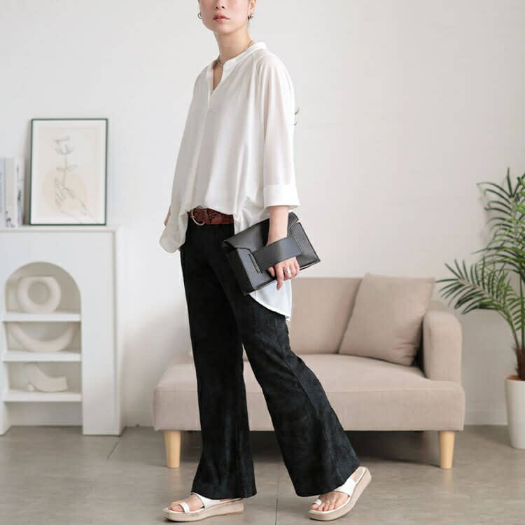 大きいサイズ レディース ムラ染クラッシュ加工フレアパンツ　maru-30154 【メール便可】