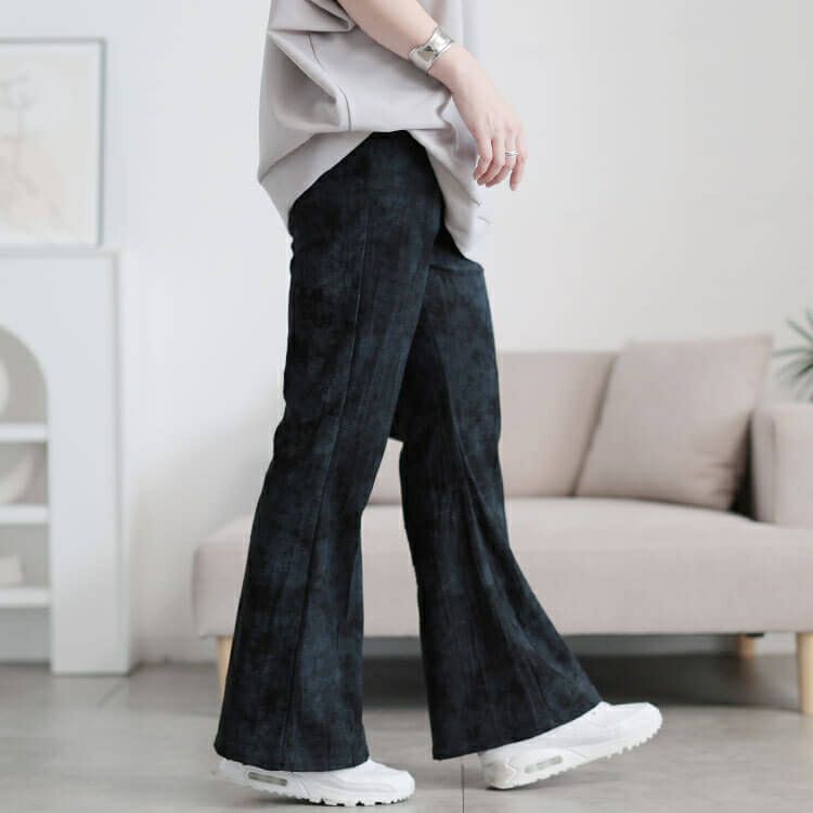 大きいサイズ レディース ムラ染クラッシュ加工フレアパンツ　maru-30154 【メール便可】