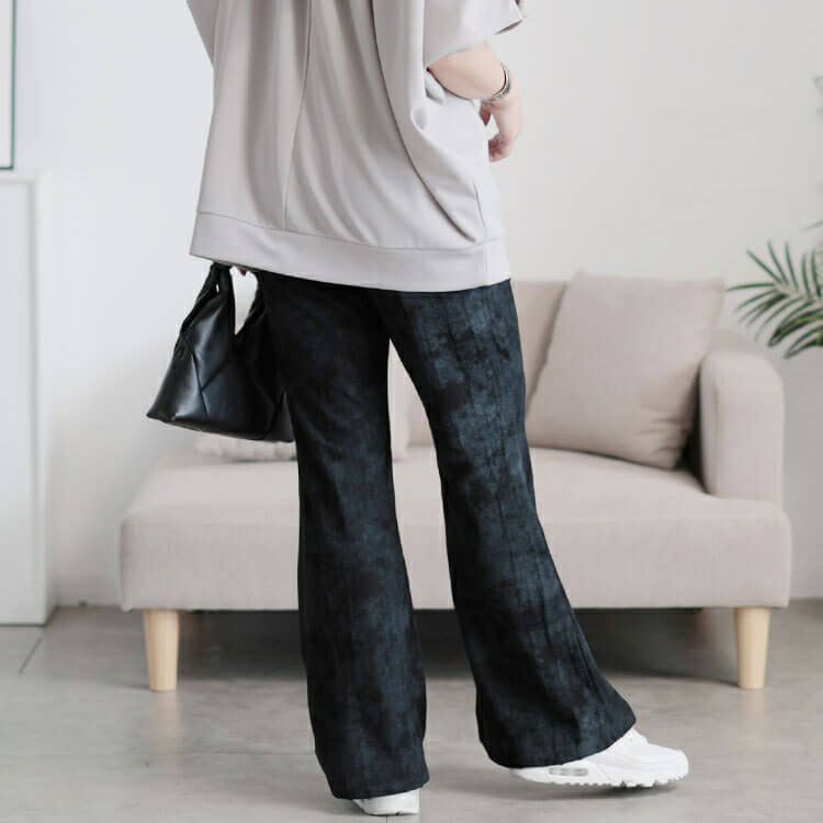 大きいサイズ レディース ムラ染クラッシュ加工フレアパンツ　maru-30154 【メール便可】