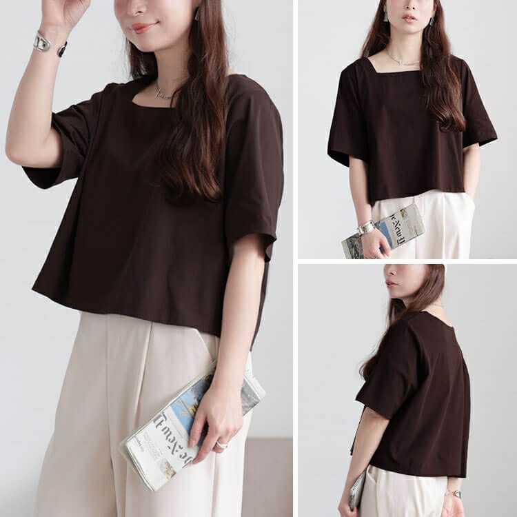 大きいサイズ レディース クロップド丈ワイドスクエアネックTシャツ　maru-30152 【メール便可】