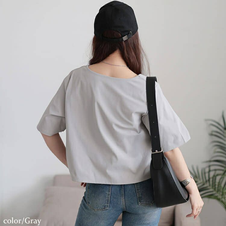 大きいサイズ レディース クロップド丈ワイドスクエアネックTシャツ　maru-30152 【メール便可】