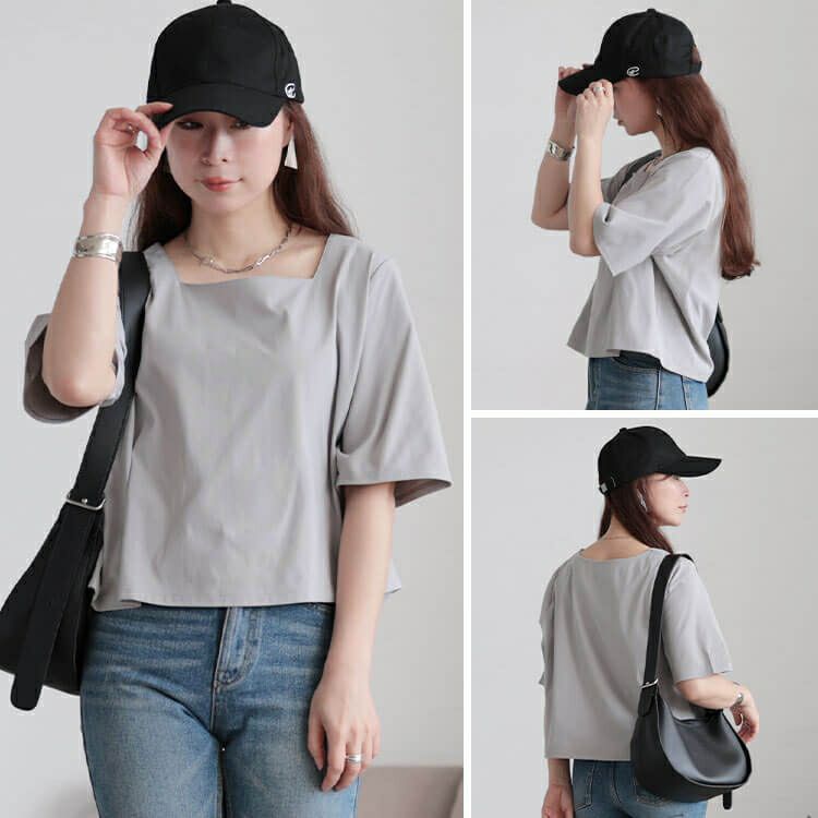 大きいサイズ レディース クロップド丈ワイドスクエアネックTシャツ　maru-30152 【メール便可】