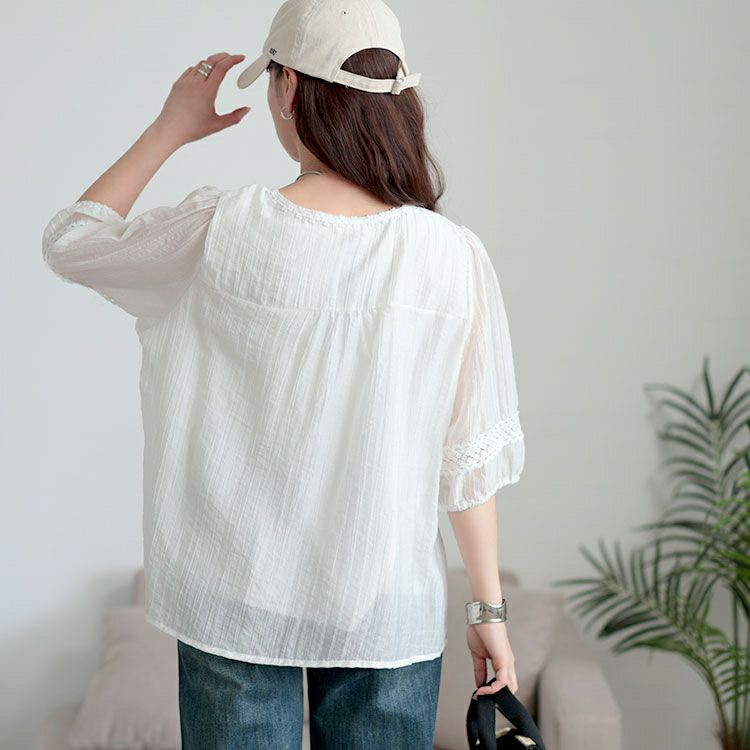 大きいサイズ レディース 刺繍レースリボンブラウス　goldy-1705【メール便可】