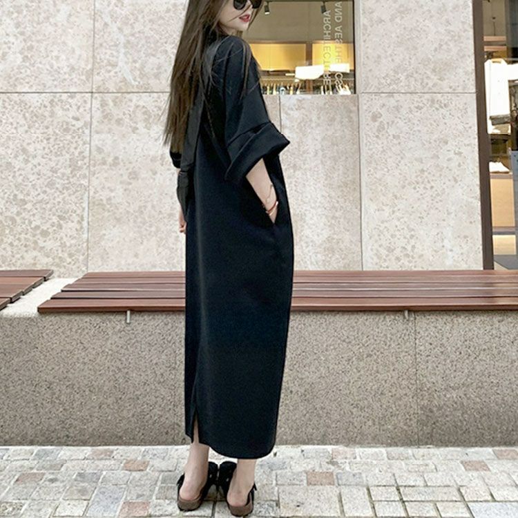 大きいサイズ レディース フレア袖バックスリットロングワンピース　goldy-1700