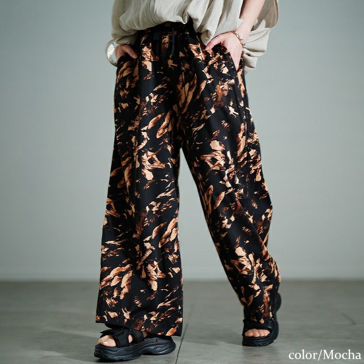 大きいサイズ レディース ペイント柄ワイドパンツ　tog-1053 【メール便可】