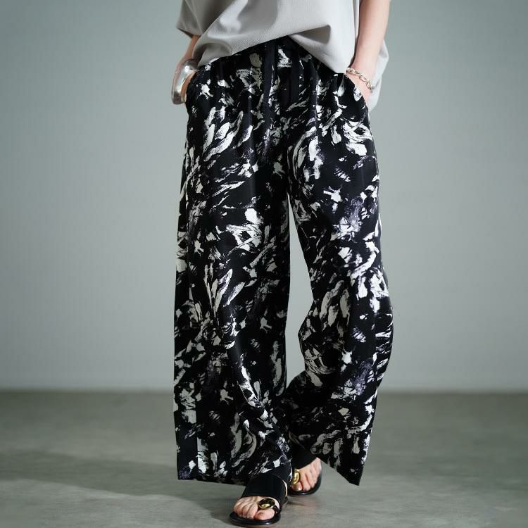 大きいサイズ レディース ペイント柄ワイドパンツ　tog-1053 【メール便可】 ブラック