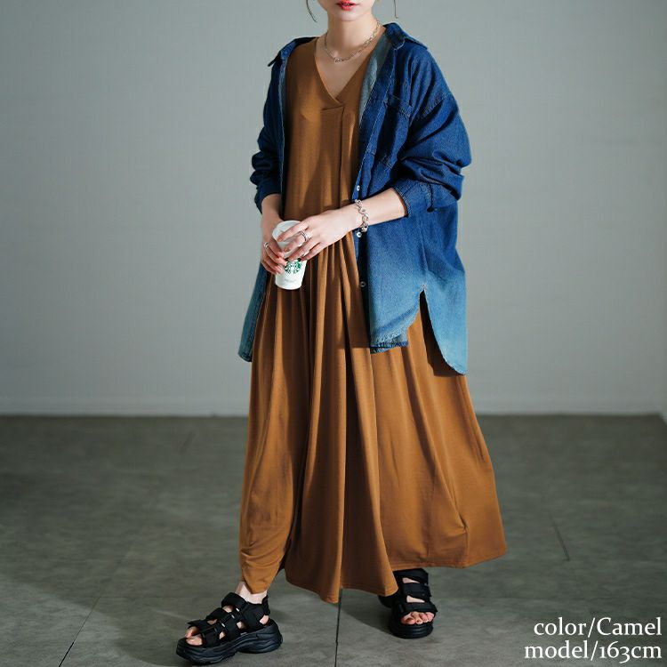 大きいサイズ レディース 胸タックギャザー切り替えワイドワンピース　maru-30177