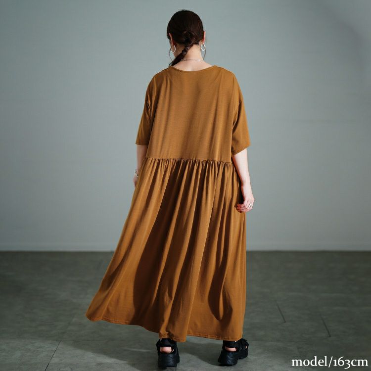 大きいサイズ レディース 胸タックギャザー切り替えワイドワンピース　maru-30177
