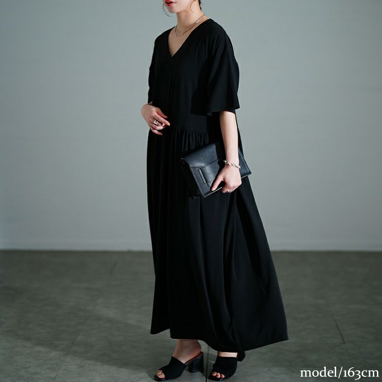 大きいサイズ レディース 胸タックギャザー切り替えワイドワンピース　maru-30177