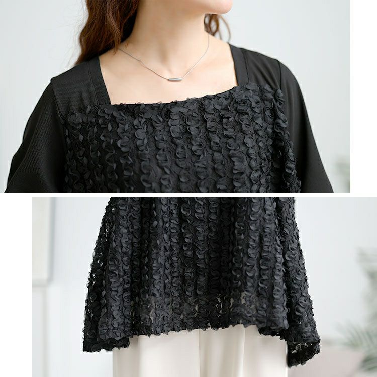 大きいサイズ レディース レースチュール切り替えフレアチュニック　maru-30176