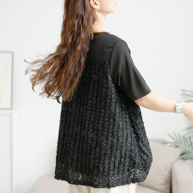 大きいサイズ レディース レースチュール切り替えフレアチュニック　maru-30176