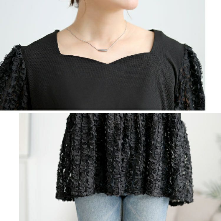 大きいサイズ レディース レースチュール切り替えぺプラムプルオーバー　maru-30175 【メール便可】