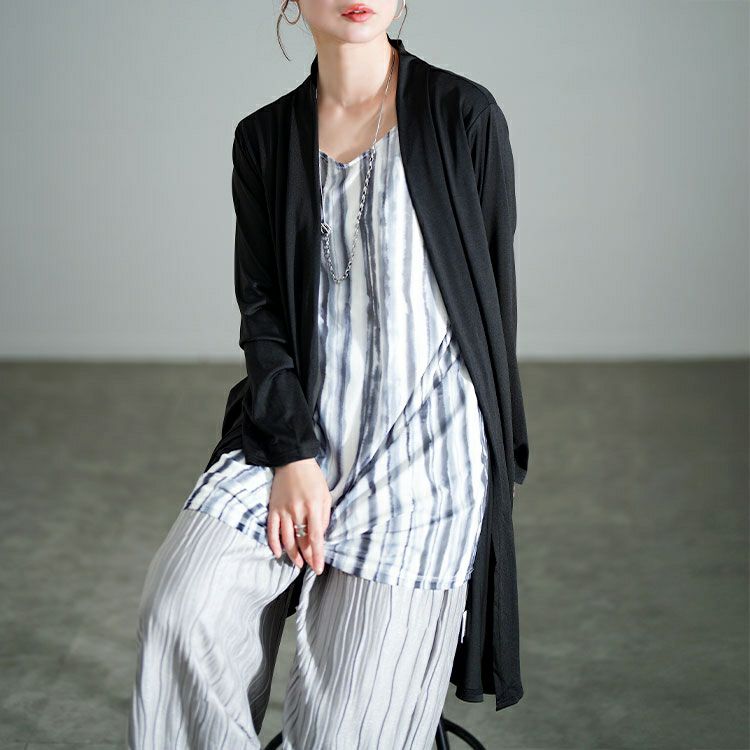 大きいサイズ レディース トッパー重ね着風ストライプチュニック　jp554