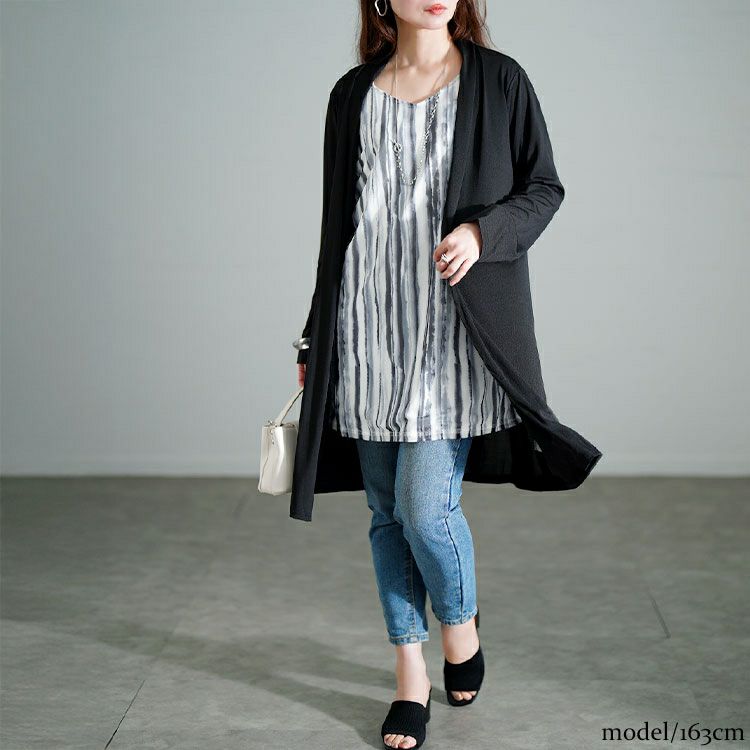大きいサイズ レディース トッパー重ね着風ストライプチュニック　jp554