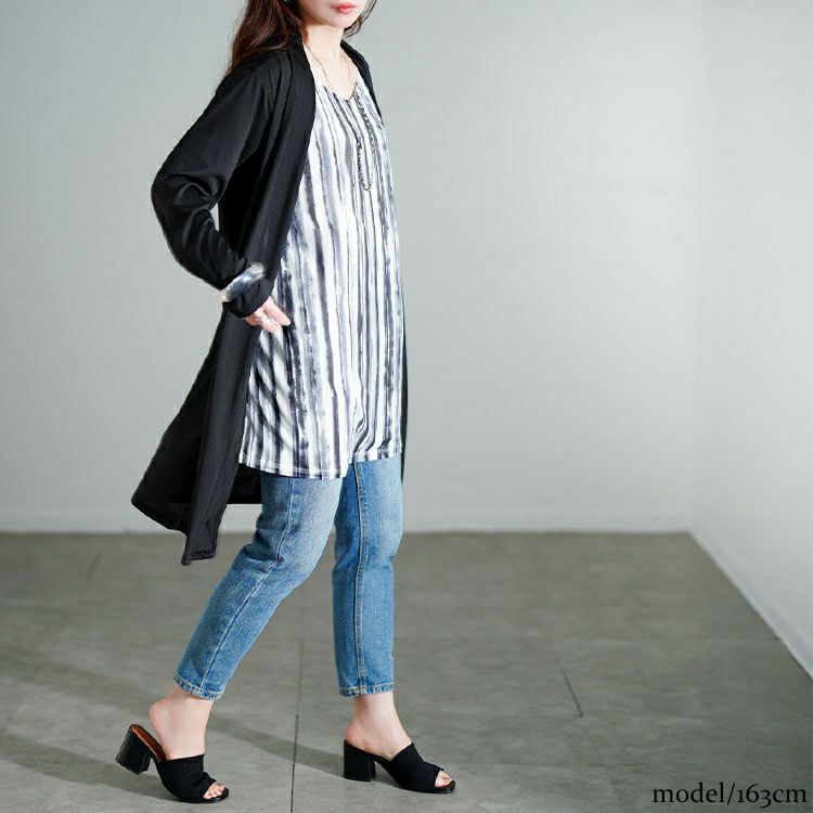 大きいサイズ レディース トッパー重ね着風ストライプチュニック　jp554