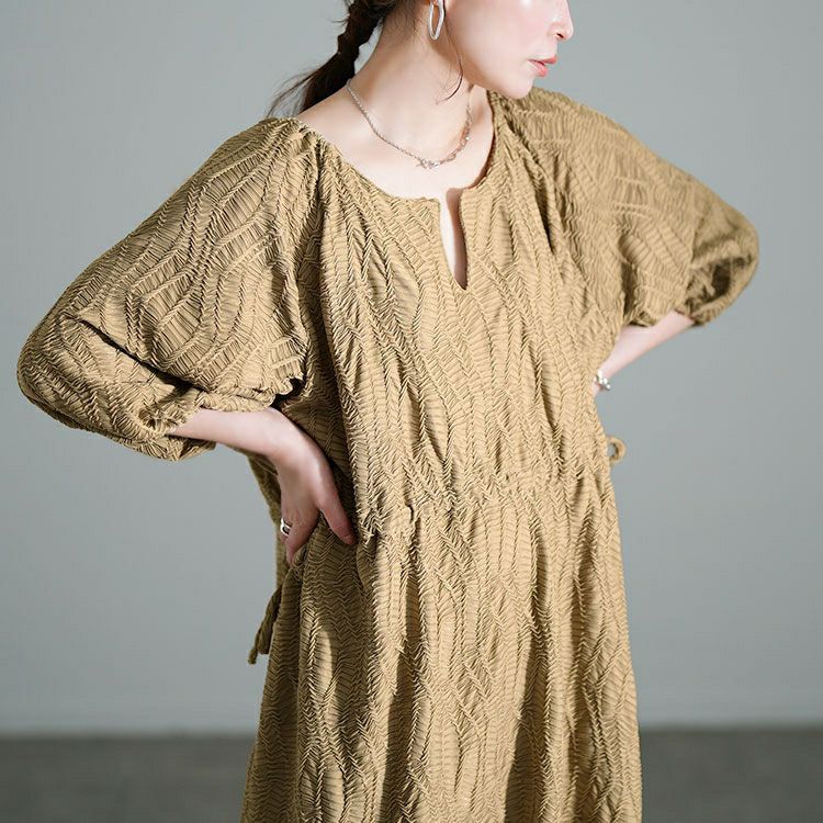 大きいサイズ レディース ウェーブ柄ジャガードドロストワンピース　maru-30160