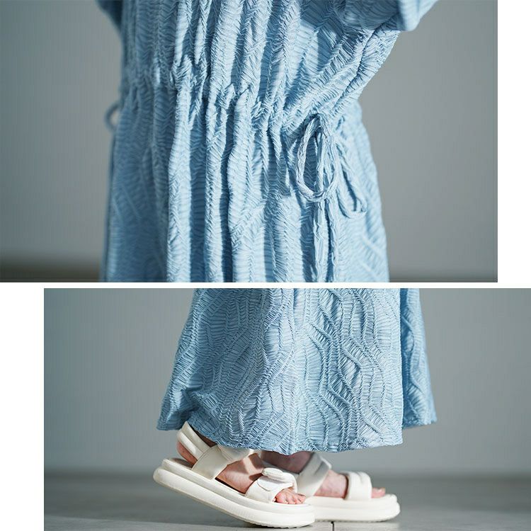 大きいサイズ レディース ウェーブ柄ジャガードドロストワンピース　maru-30160