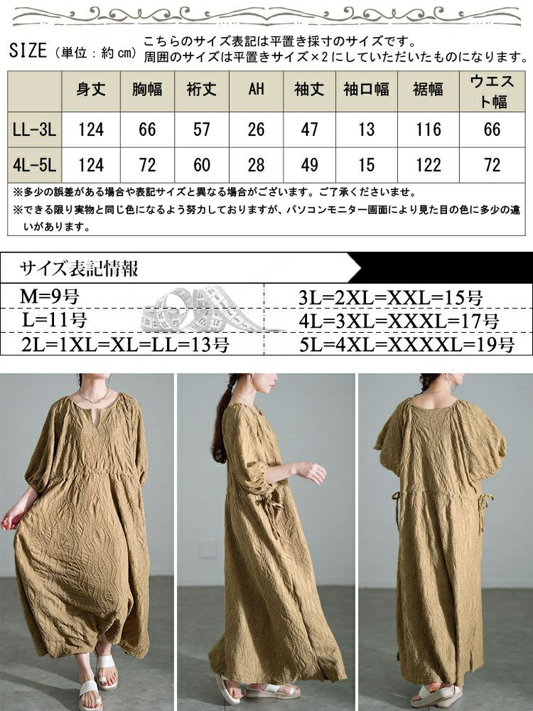 大きいサイズ レディース ウェーブ柄ジャガードドロストワンピース　maru-30160