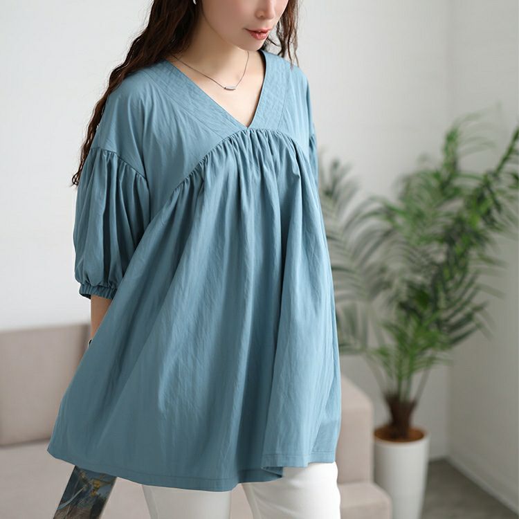 大きいサイズ レディース 接触冷感ギャザー切り替えチュニック　maru-30173 【メール便可】