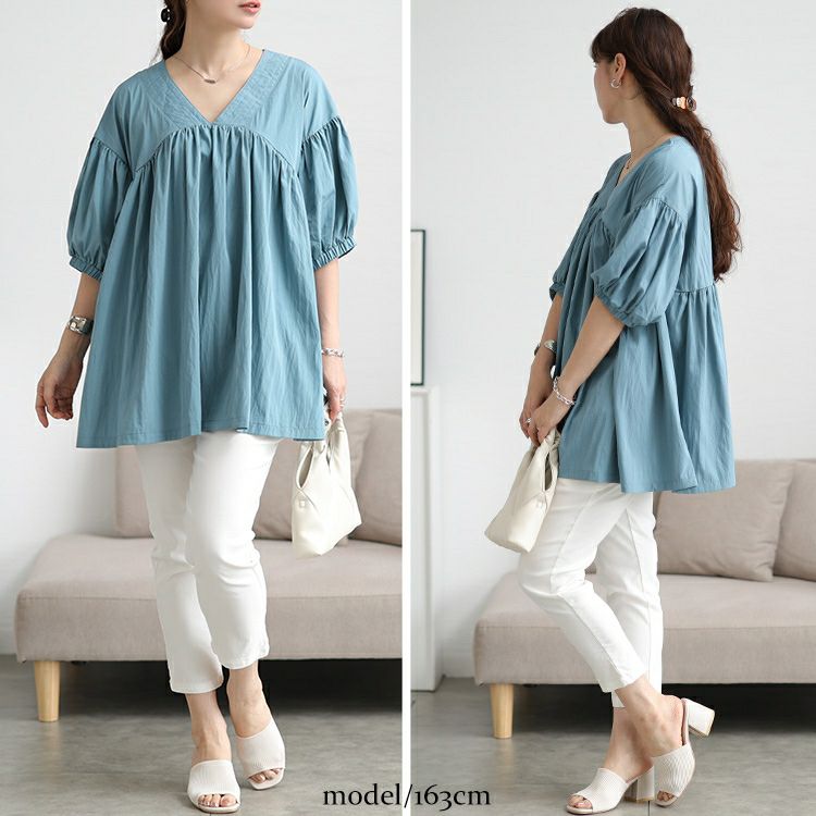 大きいサイズ レディース 接触冷感ギャザー切り替えチュニック maru