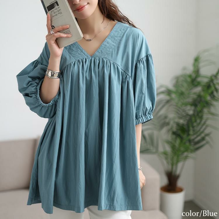 大きいサイズ レディース 接触冷感ギャザー切り替えチュニック maru