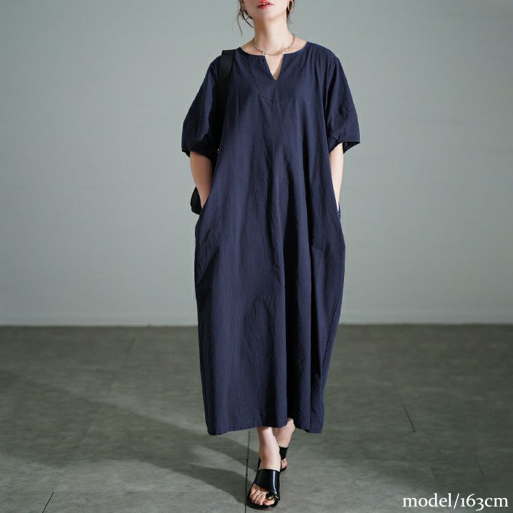 大きいサイズ レディース 後ろピンタックコットンワンピース　maru-30172 【メール便可】