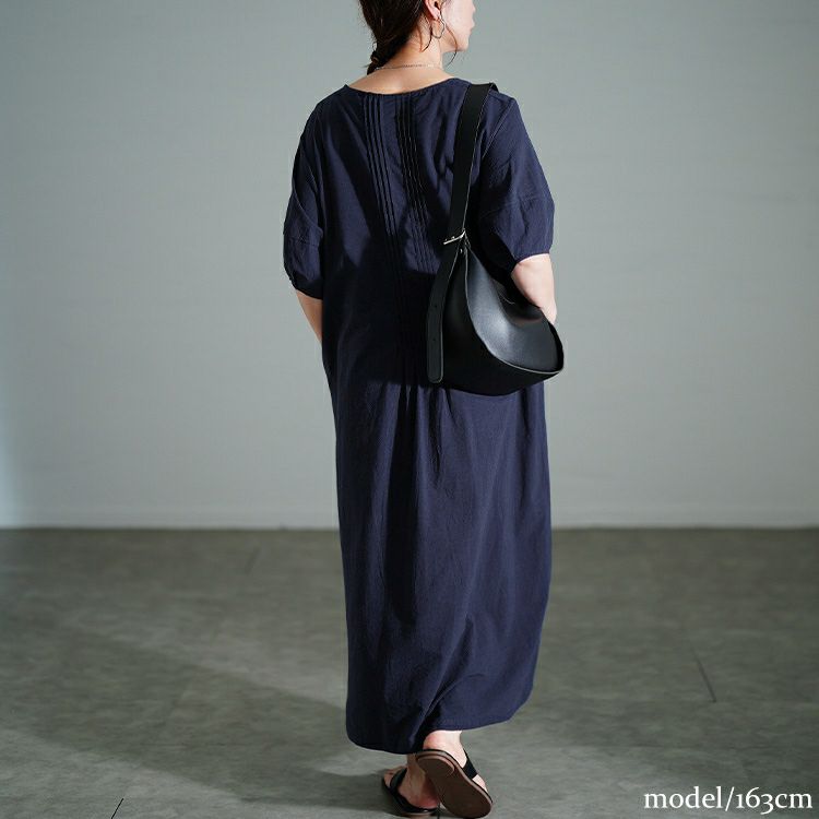 大きいサイズ レディース 後ろピンタックコットンワンピース　maru-30172 【メール便可】