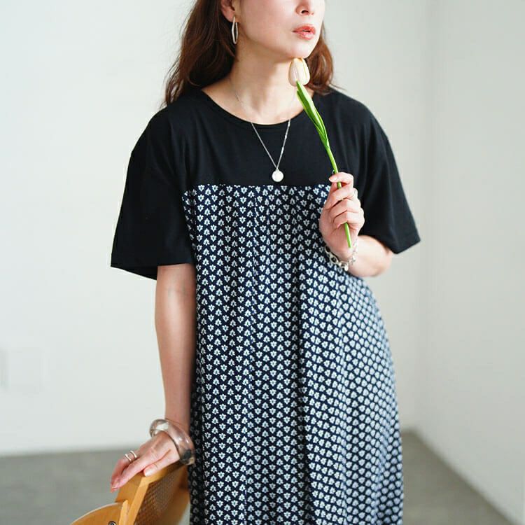 大きいサイズ レディース 小花柄切り替えチュニックワンピース　cpdai-640846 【メール便可】