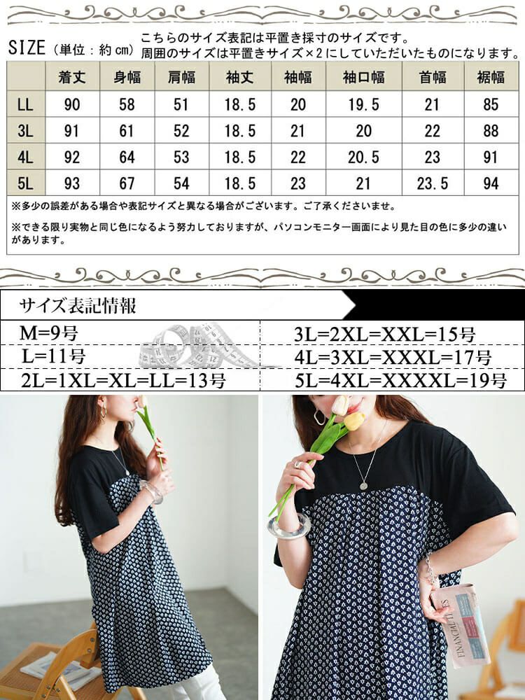 大きいサイズ レディース 小花柄切り替えチュニックワンピース　cpdai-640846 【メール便可】