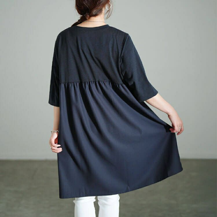 大きいサイズ レディース アシンメトリー異素材切り替えチュニック　cast-5554049 【メール便可】