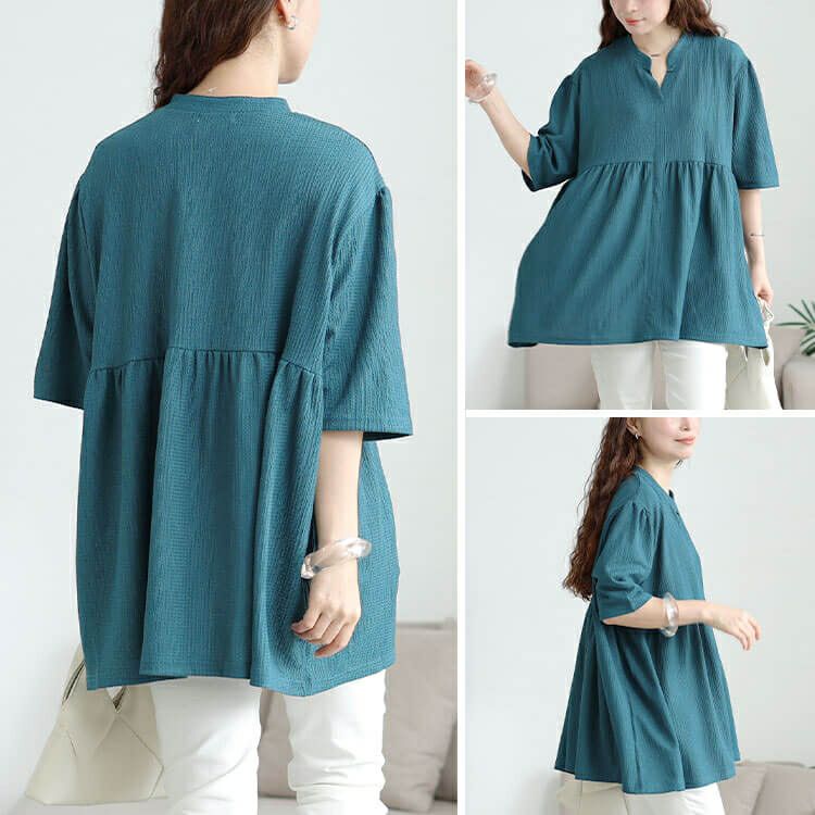 大きいサイズ レディース 楊柳スキッパーぺプラムチュニック　cast-5554051 【メール便可】