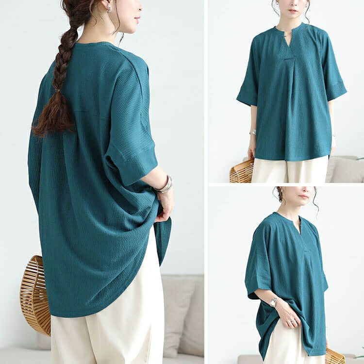 大きいサイズ レディース 楊柳胸タックドルマンチュニック　cast-5554050 【メール便可】