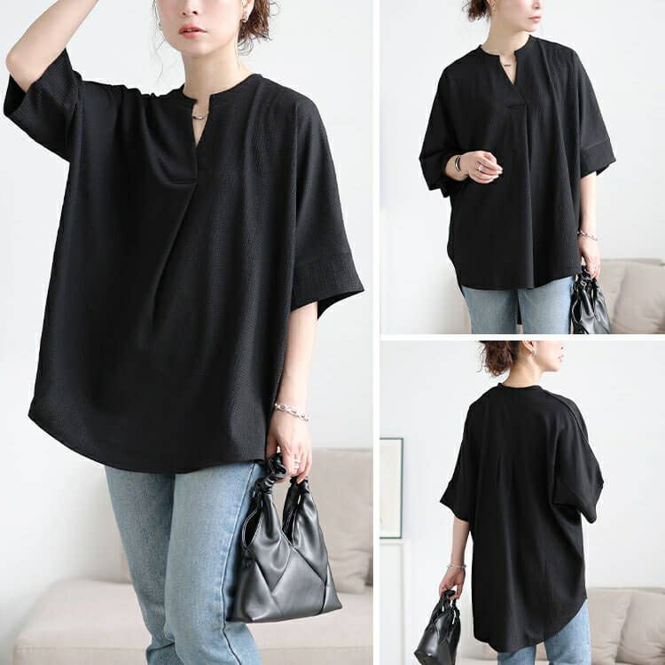 大きいサイズ レディース 楊柳胸タックドルマンチュニック　cast-5554050 【メール便可】