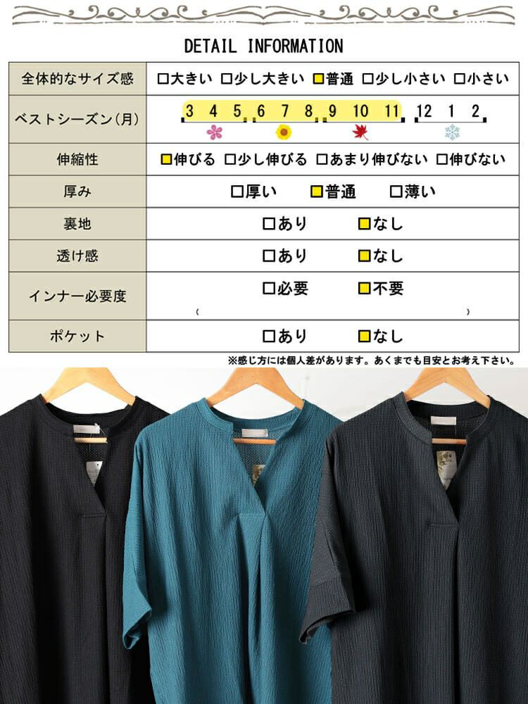 大きいサイズ レディース 楊柳胸タックドルマンチュニック　cast-5554050 【メール便可】