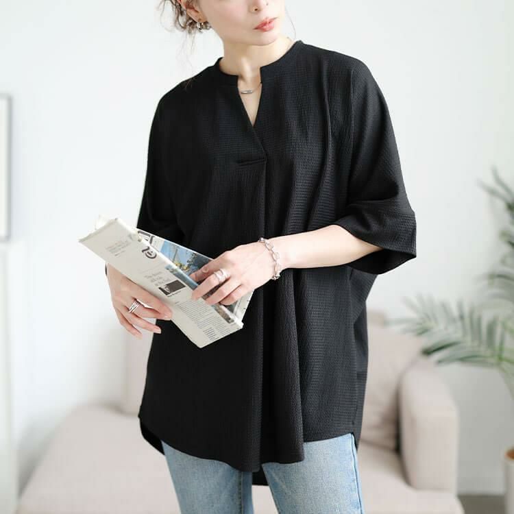 大きいサイズ レディース 楊柳胸タックドルマンチュニック cast