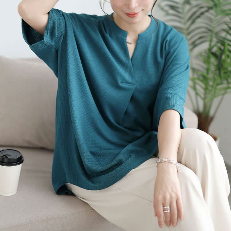 大きいサイズ レディース 楊柳胸タックドルマンチュニック cast